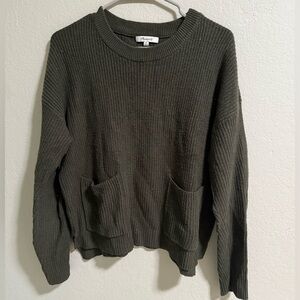 Madewell Olive Green Ribbed Sweater with Front Pockets (Size M)